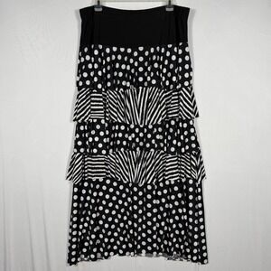Vtg 90s Y2K Tiered Maxi Skirt 1XL Blk & White Polka Dot Stripes Ruffles Boho USA